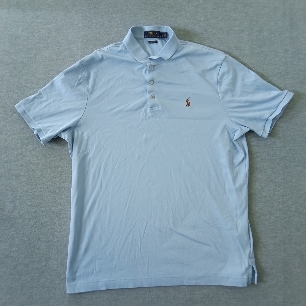 Polo Ralph Lauren Mens Classic Fit Light Blue Short Sleeve Polo Shirt Large
